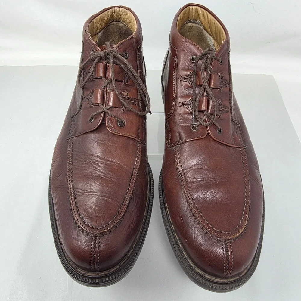 Bacco Bucci Chukka Boots Mens 10.5 Brown Leather Moc Toe Made in Italy Good